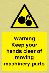 Warning - Keep your hands clear of moving machinery parts